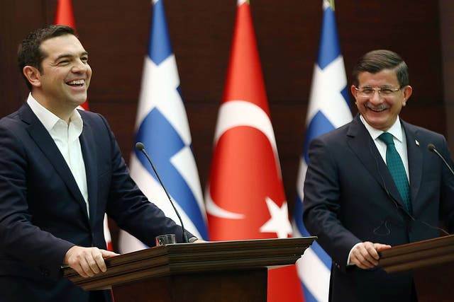Tsipras and Davutoglu held a joint press conference after a meeting in Ankara on November 18