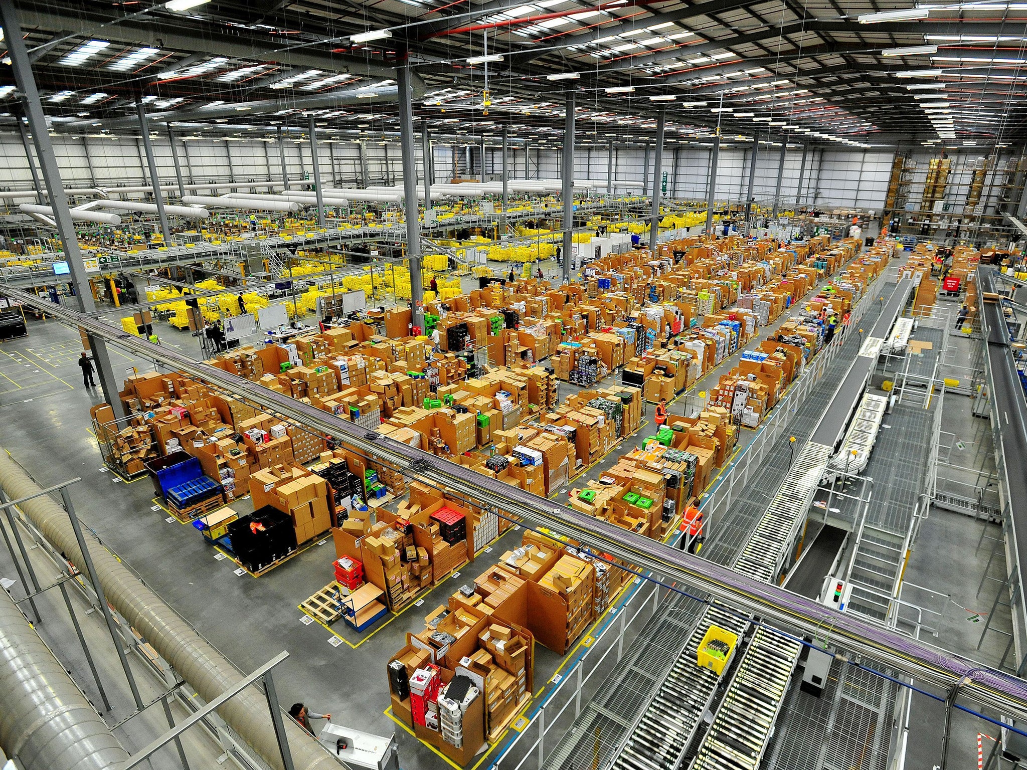 The warehouse at the Amazon fulfillment centre in Hemel Hempstead, as shoppers  are expected to spend almost £1 billion online tomorrow as retailers unleash another set of bargain deals on Cyber Monday