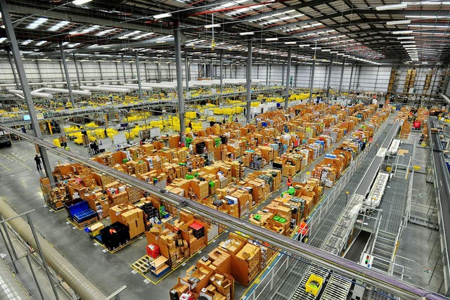 The warehouse at the Amazon fulfillment centre in Hemel Hempstead, as shoppers  are expected to spend almost £1 billion online tomorrow as retailers unleash another set of bargain deals on Cyber Monday
