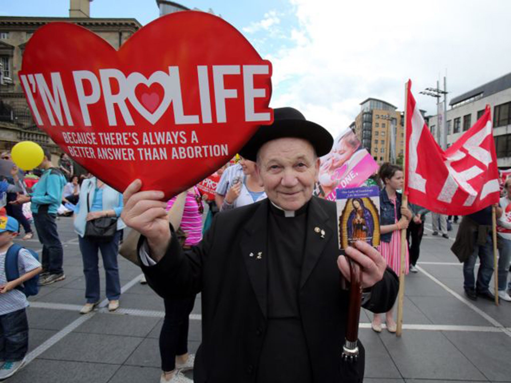 A priest attending an anti-abortion rally at Custom House Square in Belfast City centre