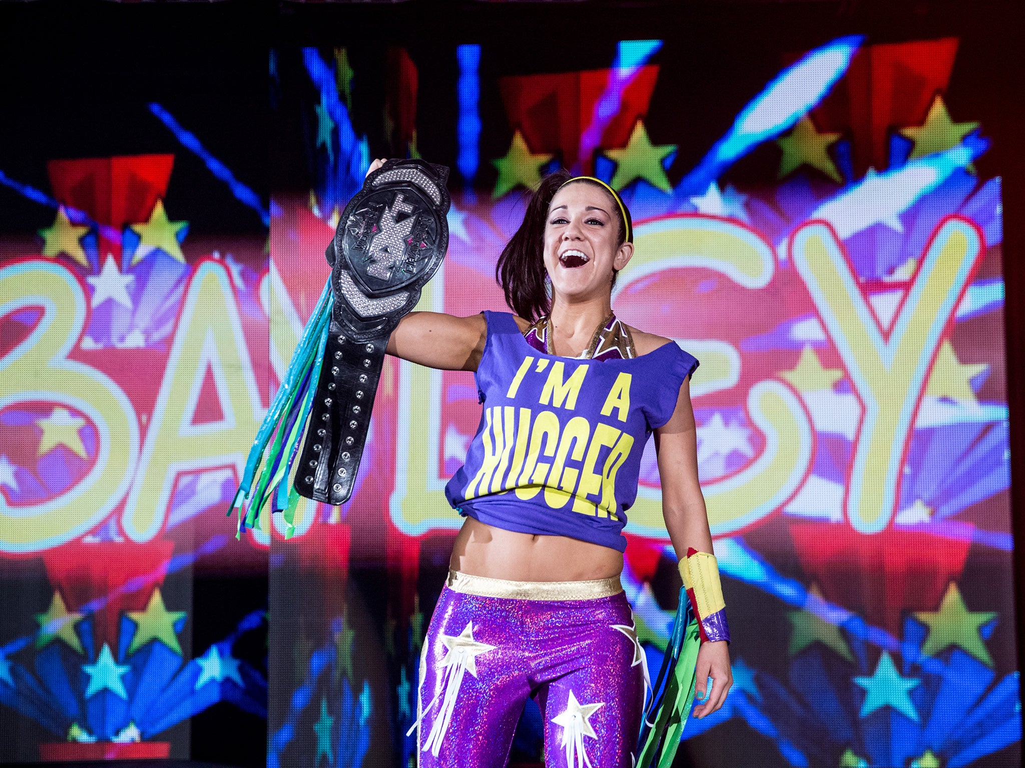 Bayley enters the arena in Glasgow on WWE's most recent tour