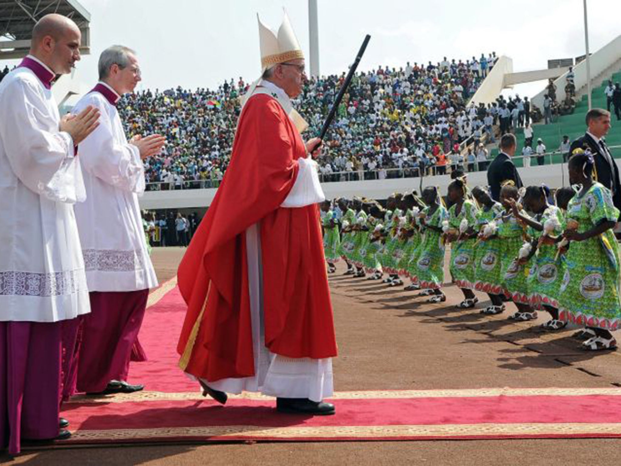 Pope Francis celebrates Mass at Bangui Stadium in the Central African Republic