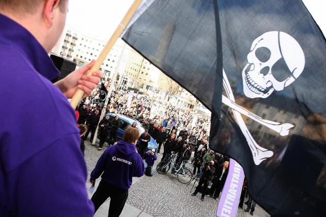 Supporters of The Pirate Bay demonstrate in Stockholm in 2009 after four people involved with the site were sentenced to a year in prison