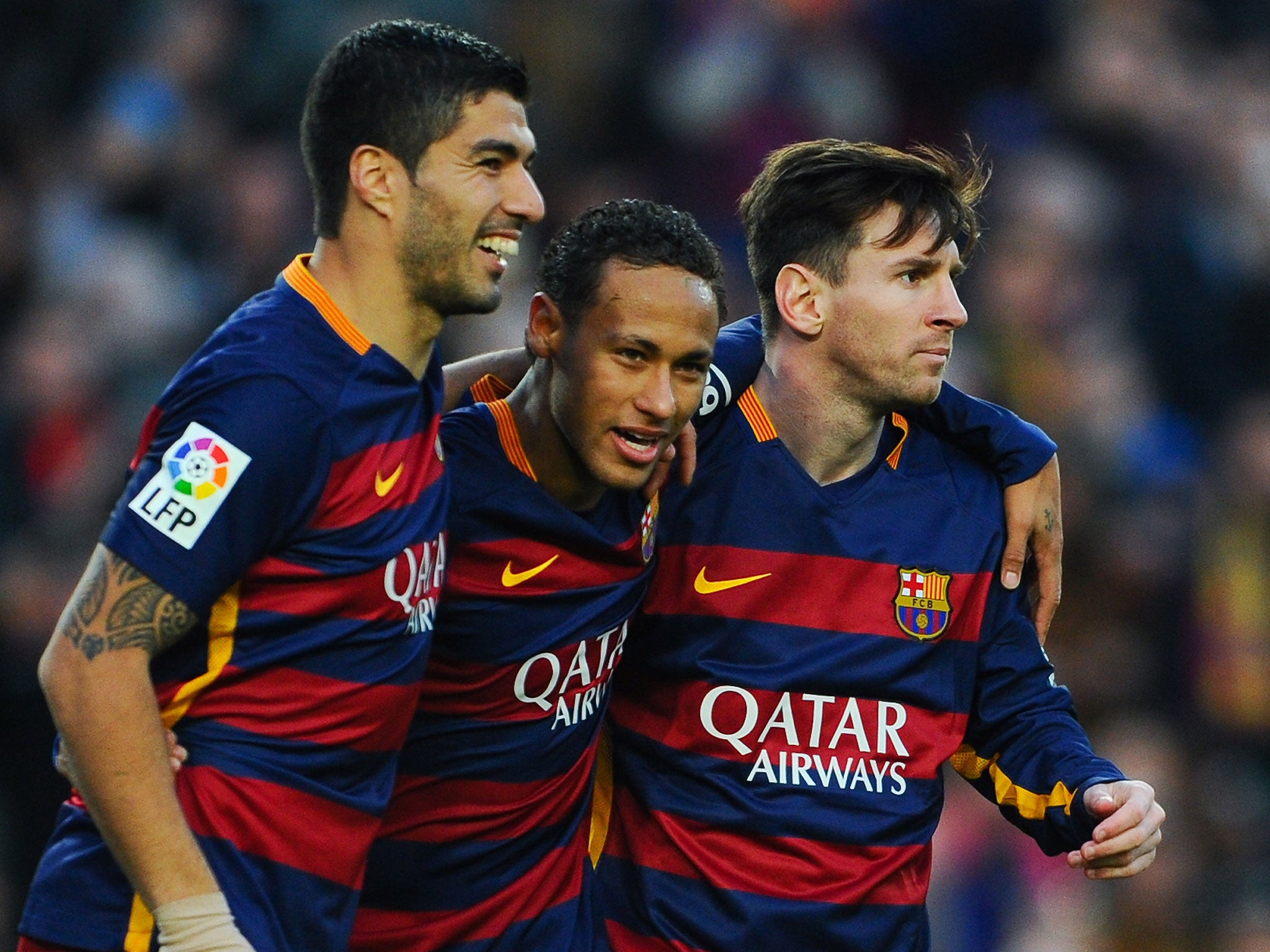 Lionel Messi (right) and Neymar (centre) wanted Luis Suarez (left) named on the Ballon d'Or shortlist