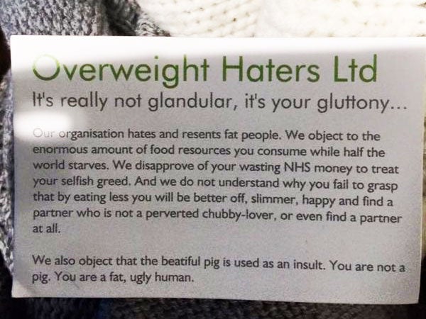 Fat-shaming cards: Police investigating 'Overweight Haters