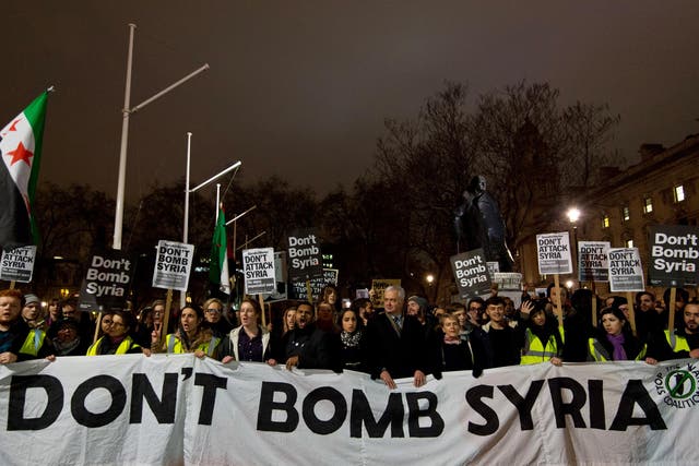 Thousands attended an emergency demonstration on Tuesday evening against David Cameron’s proposed air strikes in Syria.
