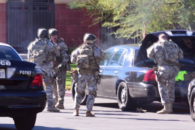 A swat team arrives at the scene of a shooting in San Bernardino, California on Wednesday, December 2, 2015.