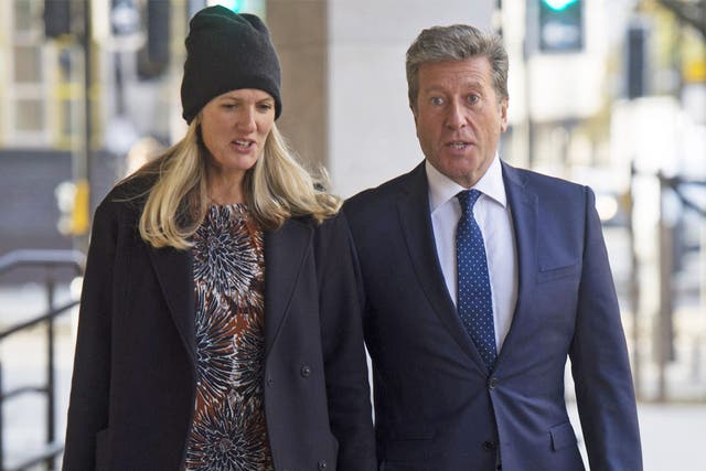 Neil Fox and his wife Vicky outside Westminster Magistrates Court. The DJ denies all charges