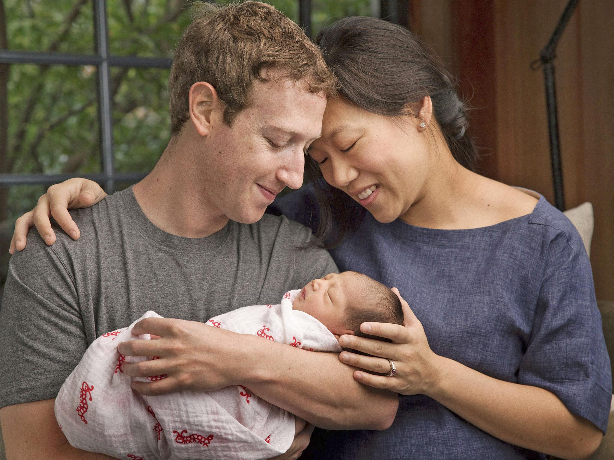 Mark Zuckerberg and Priscilla Chan announced the birth of their daughter, Max, with a pledge to give away, gradually, 99 per cent of their shares in Facebook