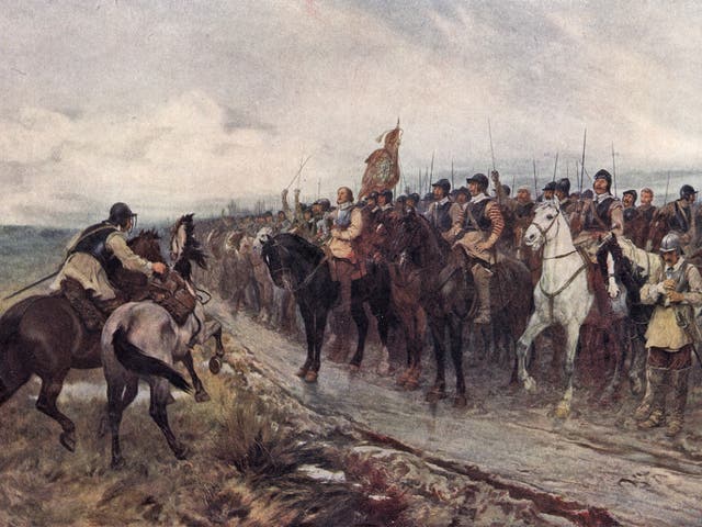 Oliver Cromwell with his men at the battle of Dunbar in 1650, as painted by Andrew Carrick Gow in 1886