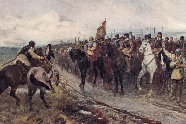 Oliver Cromwell with his men at the battle of Dunbar in 1650, as painted by Andrew Carrick Gow in 1886