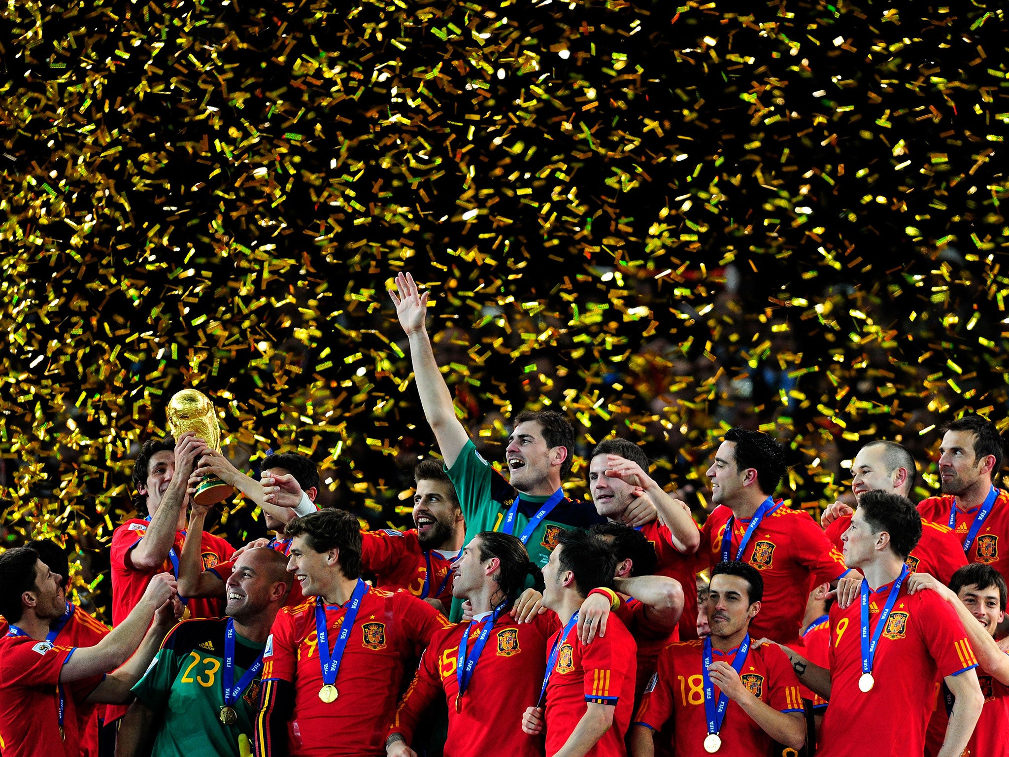 Spain celebrate winning the World Cup in 2010