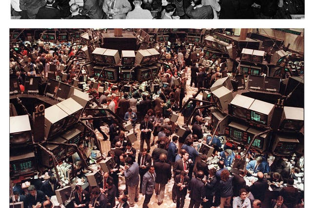 On the floor: the New York Stock exchange over the years, from the middle of the last century (top) to 1987 (middle), when the Dow Jones index dropped more than 500 points in a day, to 2008 (bottom), when it tumbled in the fall-out from the credit crisis