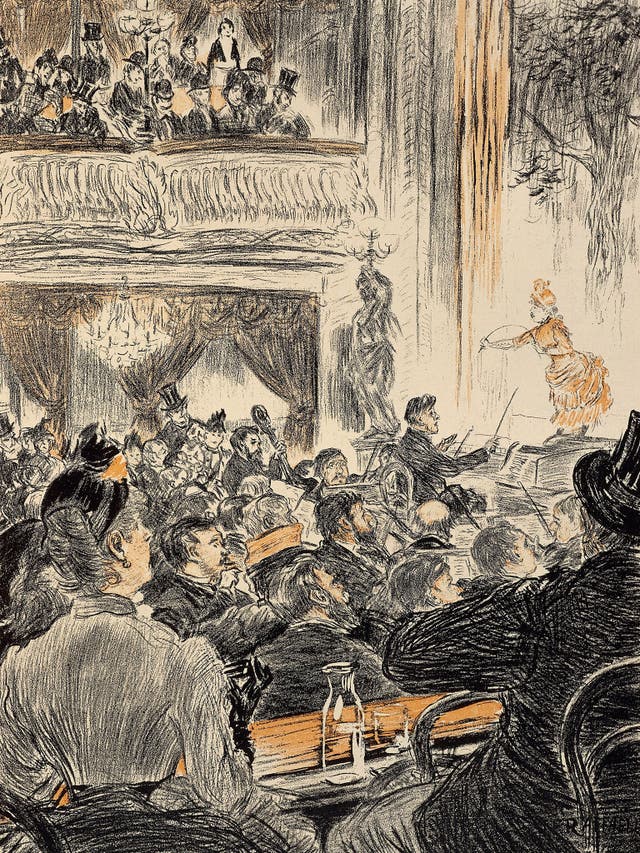 Boulevardiers, whores, pimps: La Scala in Paris, in an engraving after a drawing by Raffaelli