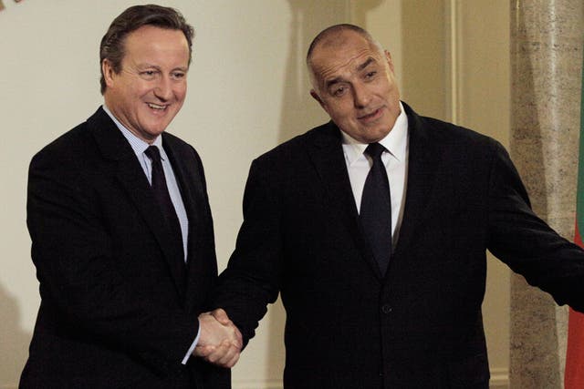 David Cameron, with the Bulgarian Prime Minister Boyko Borisov, in Sofia