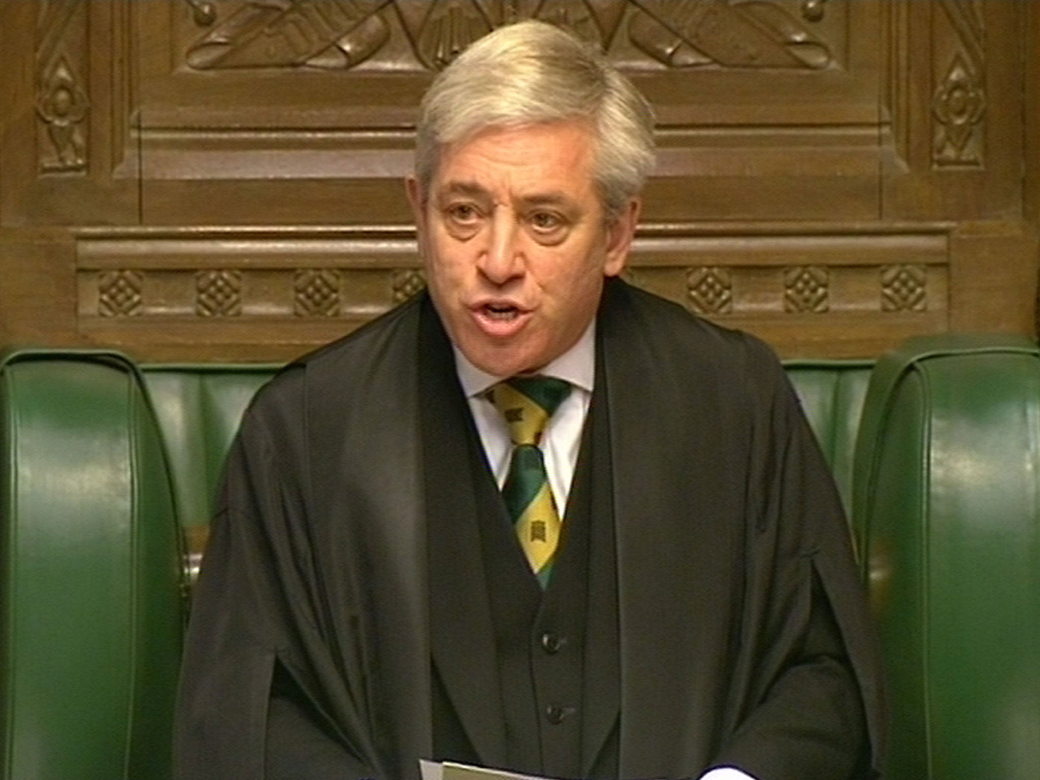 Speaker of the House of Commons John Bercow speaks at the opening of the debate in the House of Commons on extending the bombing campaign against Islamic State to Syria
