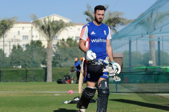 James Vince takes a break from net practice in the United Arab Emirates
