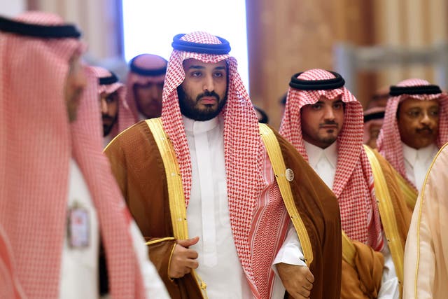 Saudi Defence Minister Mohammed bin Salman (2nd L), who is the desert kingdom's deputy crown prince and second-in-line to the throne, arrives at the closing session of the 4th Summit of Arab States and South American countries held in the Saudi capital Riyadh, on 11 November, 2015