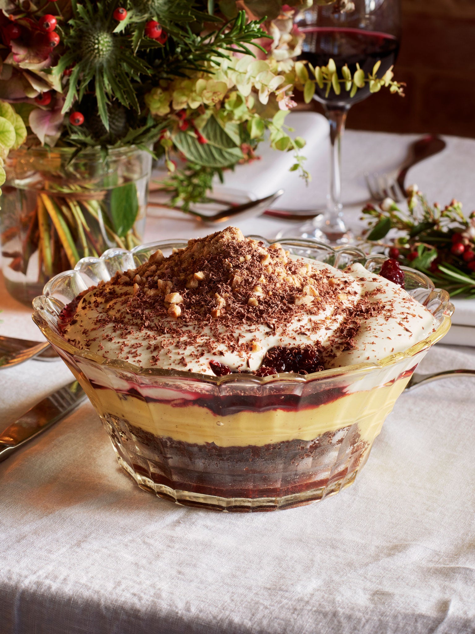 The finished chocolate and cherry trifle