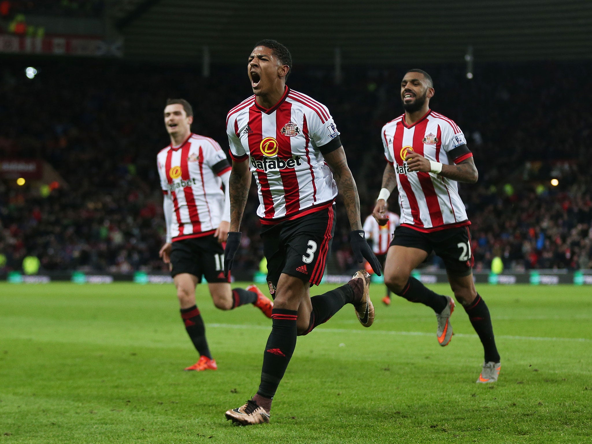 Patrick van Aanholt celebrates scoring for Sunderland