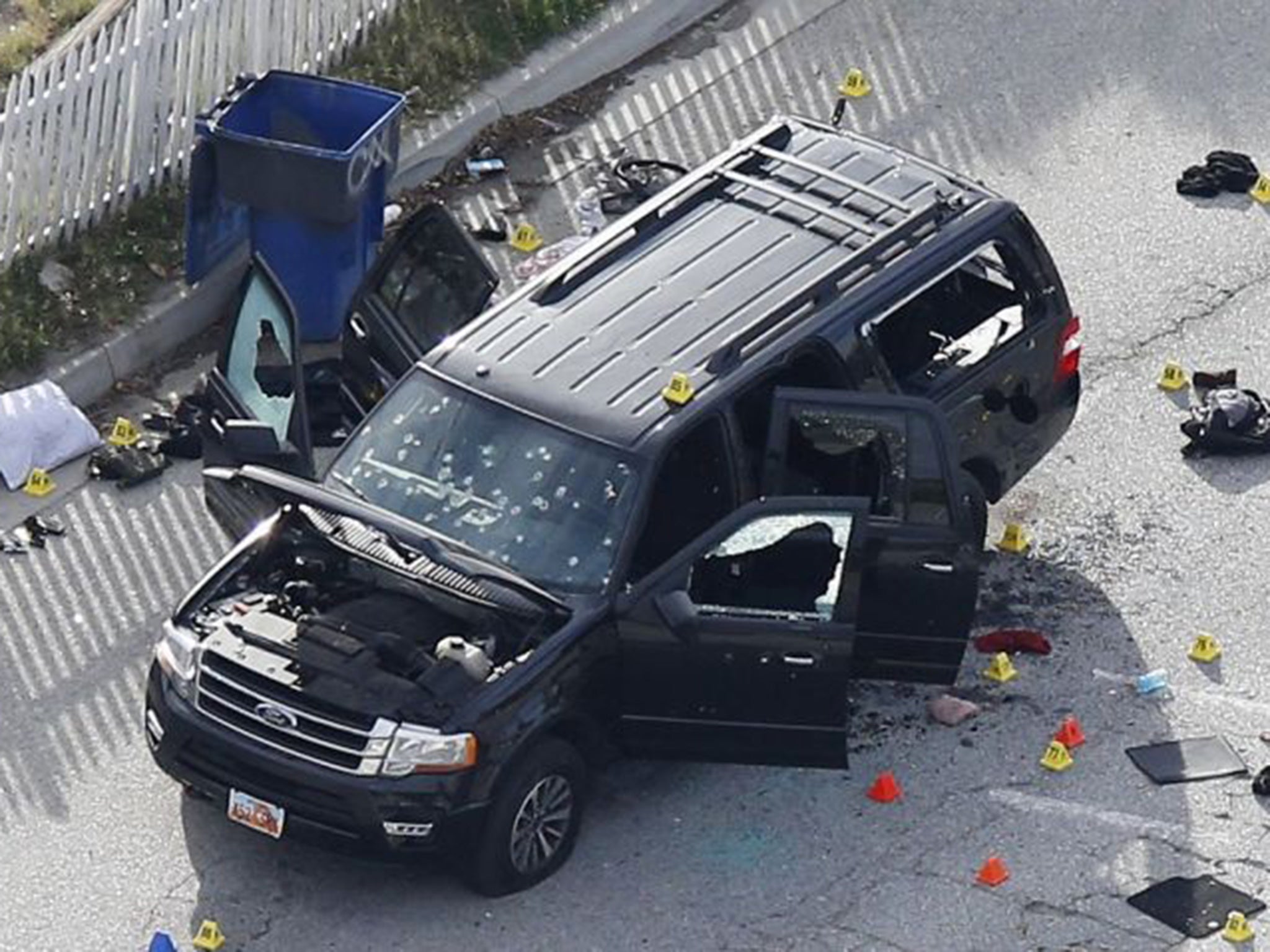 The vehicle used in the December 2014 attack; by late April, more people in San Bernardino had been shot dead in 2016 than were killed in the massacre