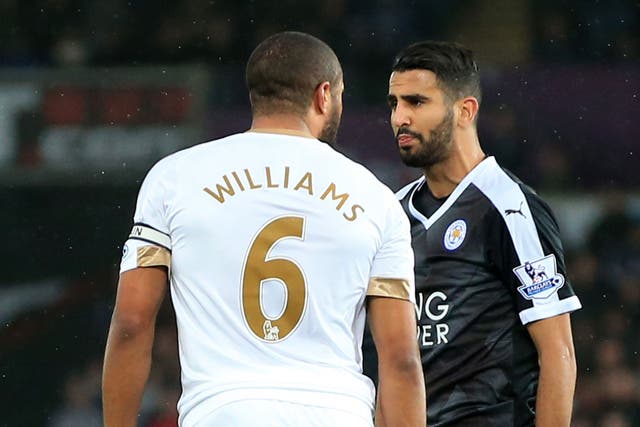 Riyad Mahrez (right) and Ashley Williams (left) had to be separated after the final whistle