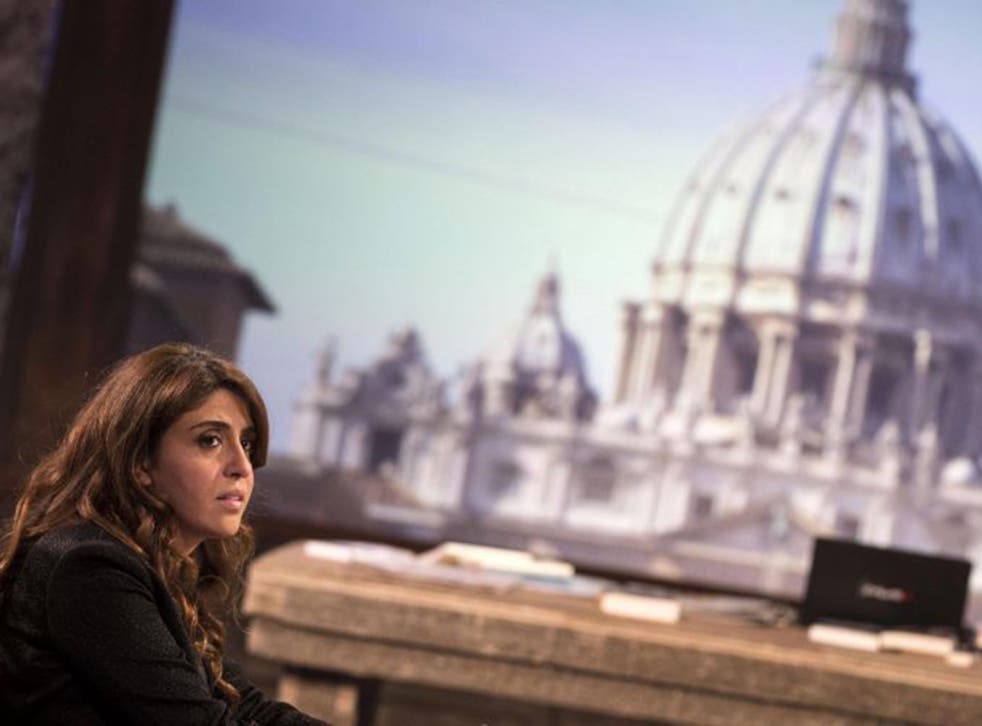 Francesca Immacolata Chaouqui, pictured here on a TV show, will go back on trial with four other people on Monday