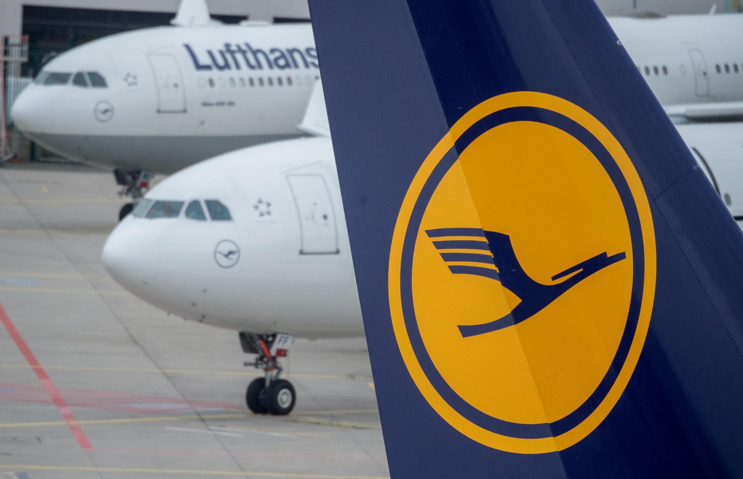 Planes of German airline Lufthansa are being parked