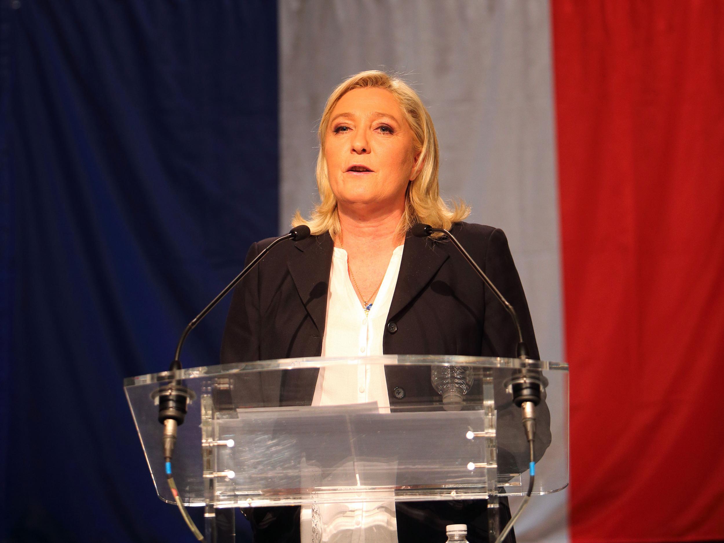 French Far-Right National Front President Marine Le Pen during her speech after the announcement of the results of the first round of the regional election