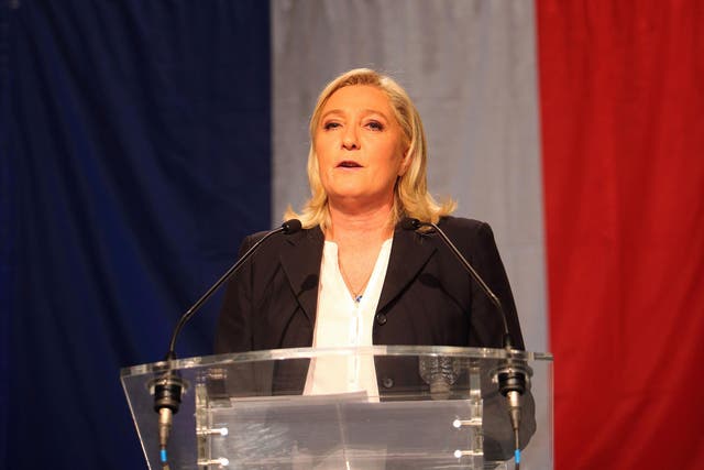 French Far-Right National Front President Marine Le Pen during her speech after the announcement of the results of the first round of the regional election