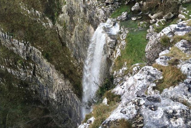 The waterfall at Malham Cove, North Yorkshire, on 6 December 2015