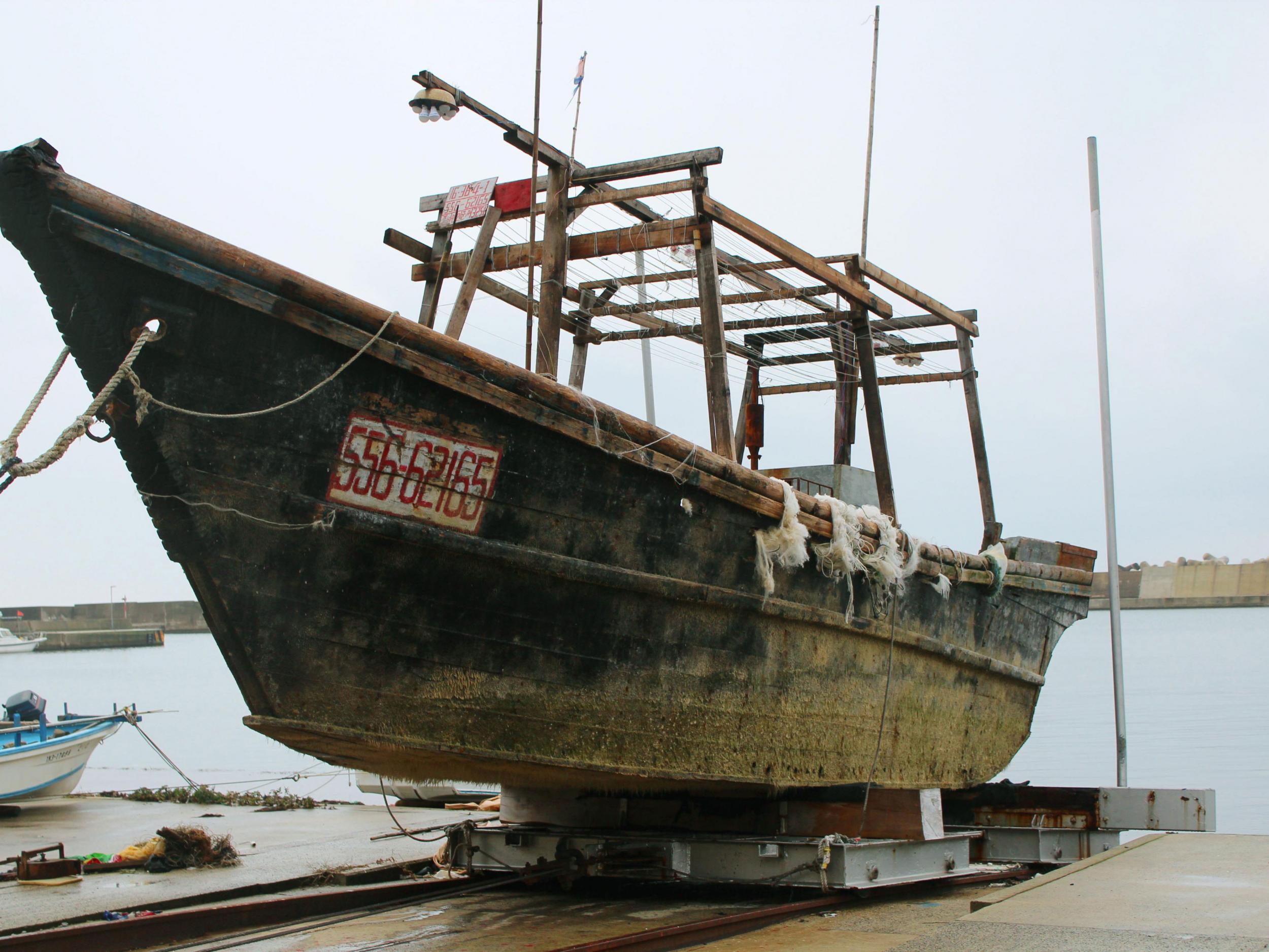 A ship of unknown nationality in Wajima, Ishikawa prefecture, central Japan, after it was found in mid-November