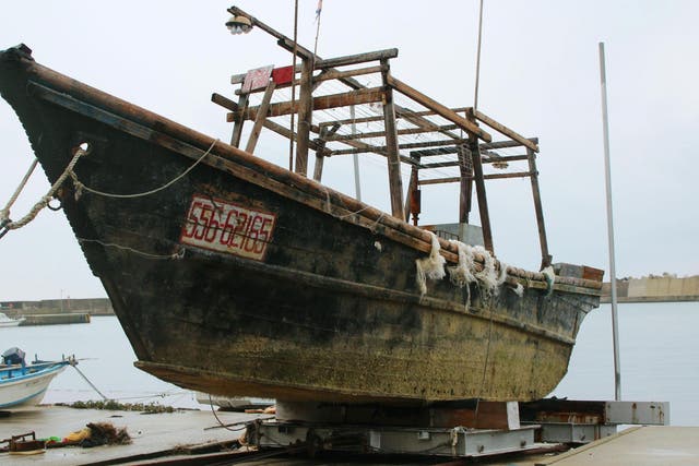 A ship of unknown nationality in Wajima, Ishikawa prefecture, central Japan, after it was found in mid-November