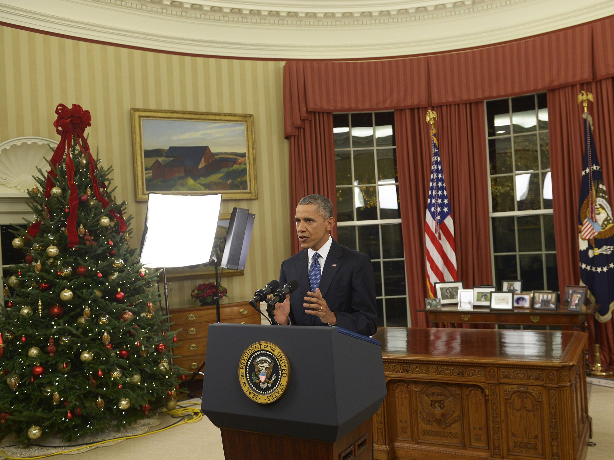 Why President Obama was standing during his Oval Office address | The  Independent | The Independent