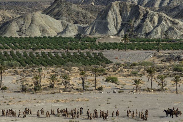 ‘Game of Thrones’ actors and extras near the village of Pechina, in Almeria province, where part of the show’s sixth season is being filmed
