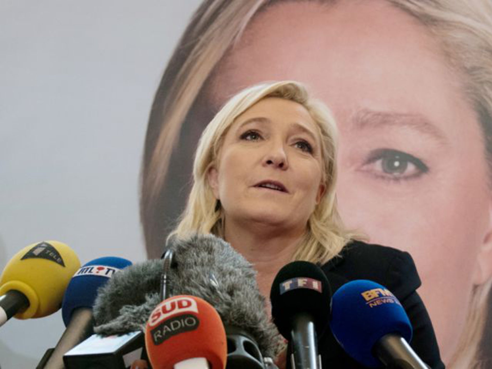 FN leader Marine Le Pen in Lille on Monday after the first round of French regional elections
