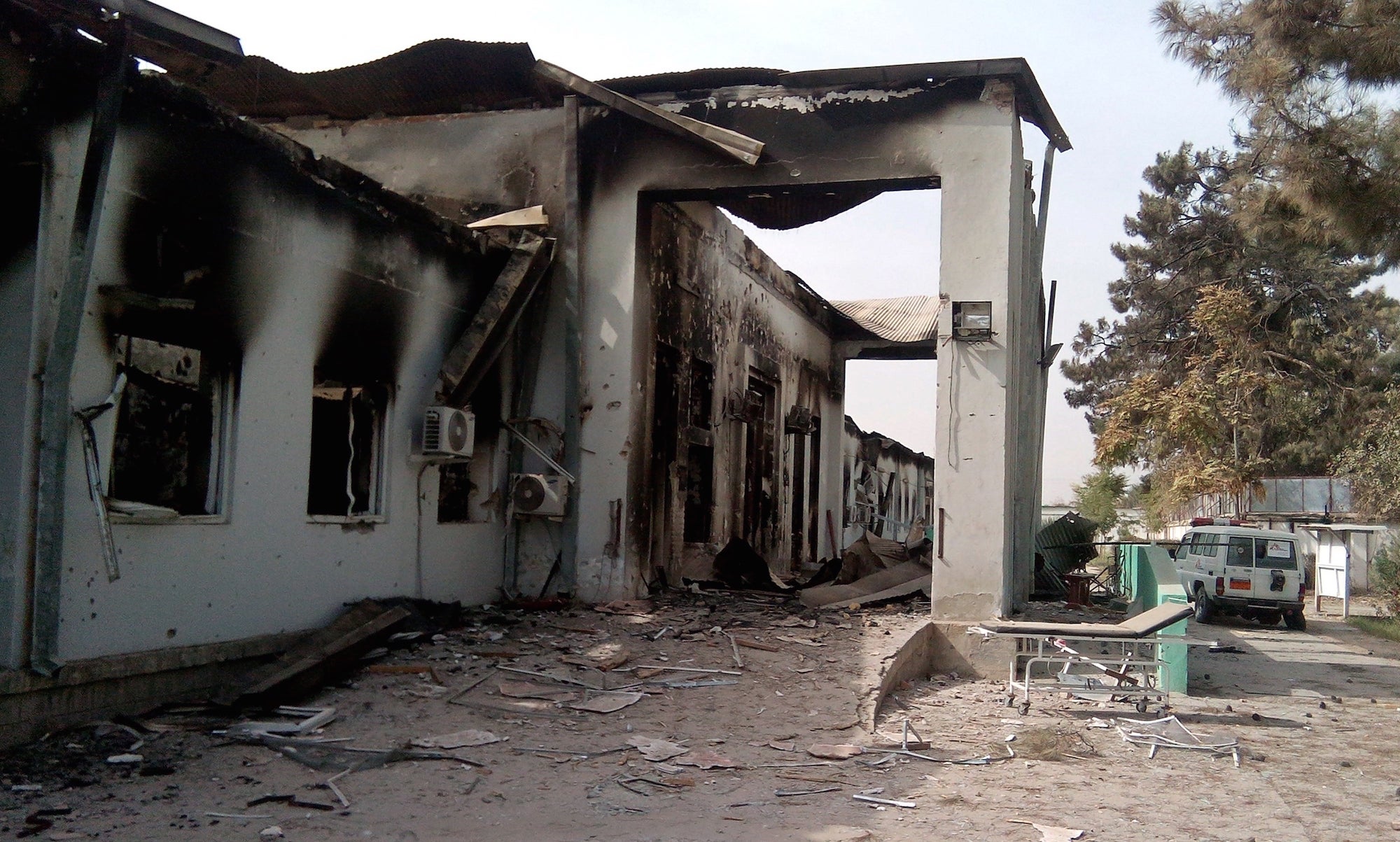 The damaged hospital in which Doctors Without Borders operated is shown in Kunduz.