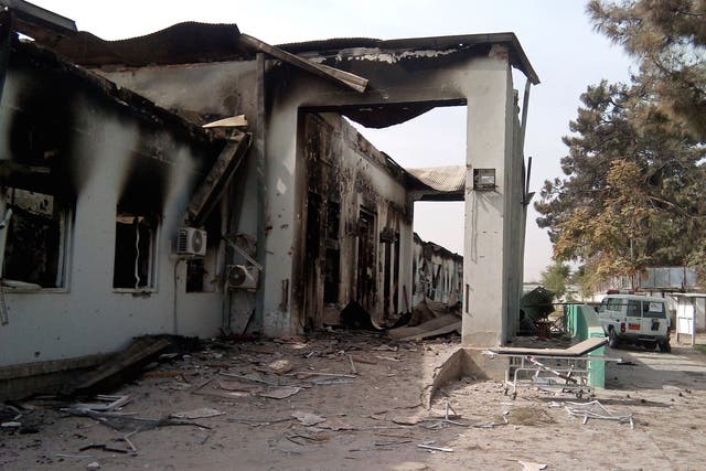 The damaged hospital in which Doctors Without Borders operated is shown in Kunduz.