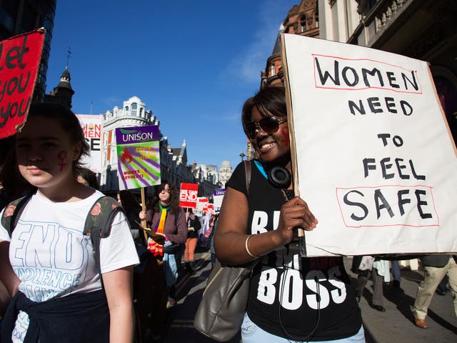 Participants in the Million Women Rise march earlier this year. MWR is a women-only march and rally combatting male violence against women, held annually in London close to International Women's Day