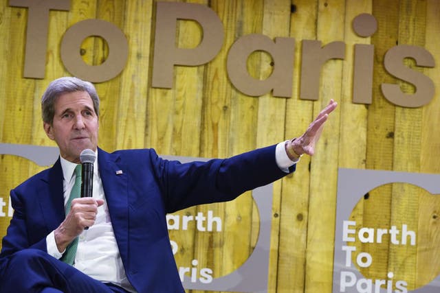US Secretary of State John Kerry speaking at a fringe event at COP21. Some leaders have warned that it would be “morally wrong” for nations such as America and Britain to duck out of providing developing countries with compensation as the effects of climate change take root