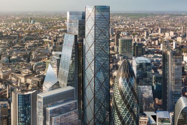 An artist’s impression shows how the Trellis will dwarf the Cheesegrater, left, and the Gherkin, right, in the City of London