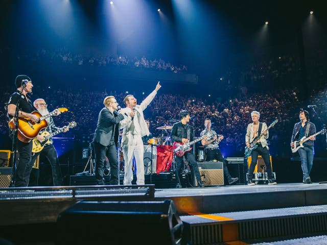 Eagles of Death Metal on stage with U2 in Paris