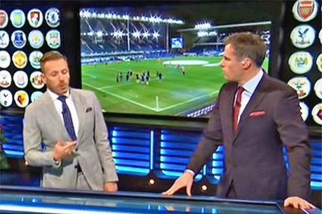 Craig Bellamy enjoys a discussion on Monday Night Football with former team-mate Jamie Carragher