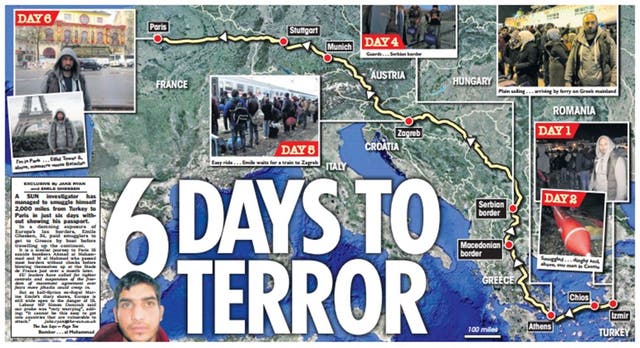 The Sun's spread on the journalist's supposed journey