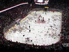Watch the moment ice hockey fans threw 28,000 teddy bears mid-game