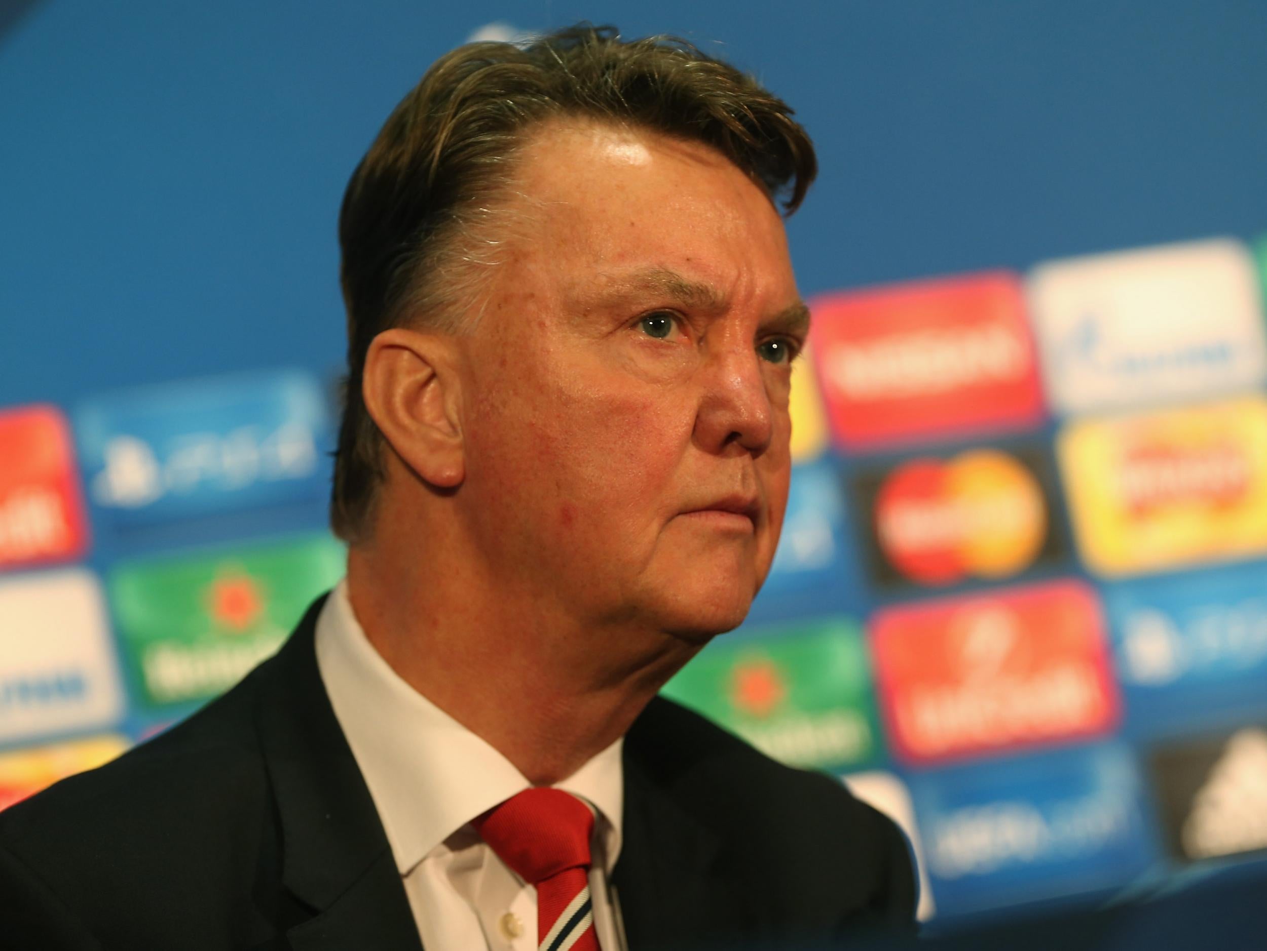 Manchester United manager Louis van Gaal addresses the media