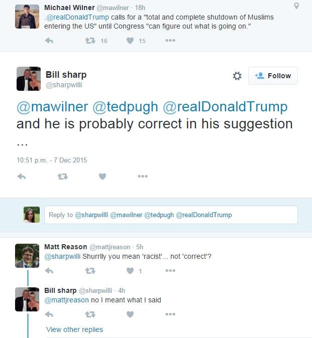 &#13;
Bill Sharp refused to retract his comments about the presidential contender&#13;