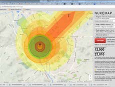 NUKEMAP, a Google Maps mash-up which shows what a nuclear bomb can do