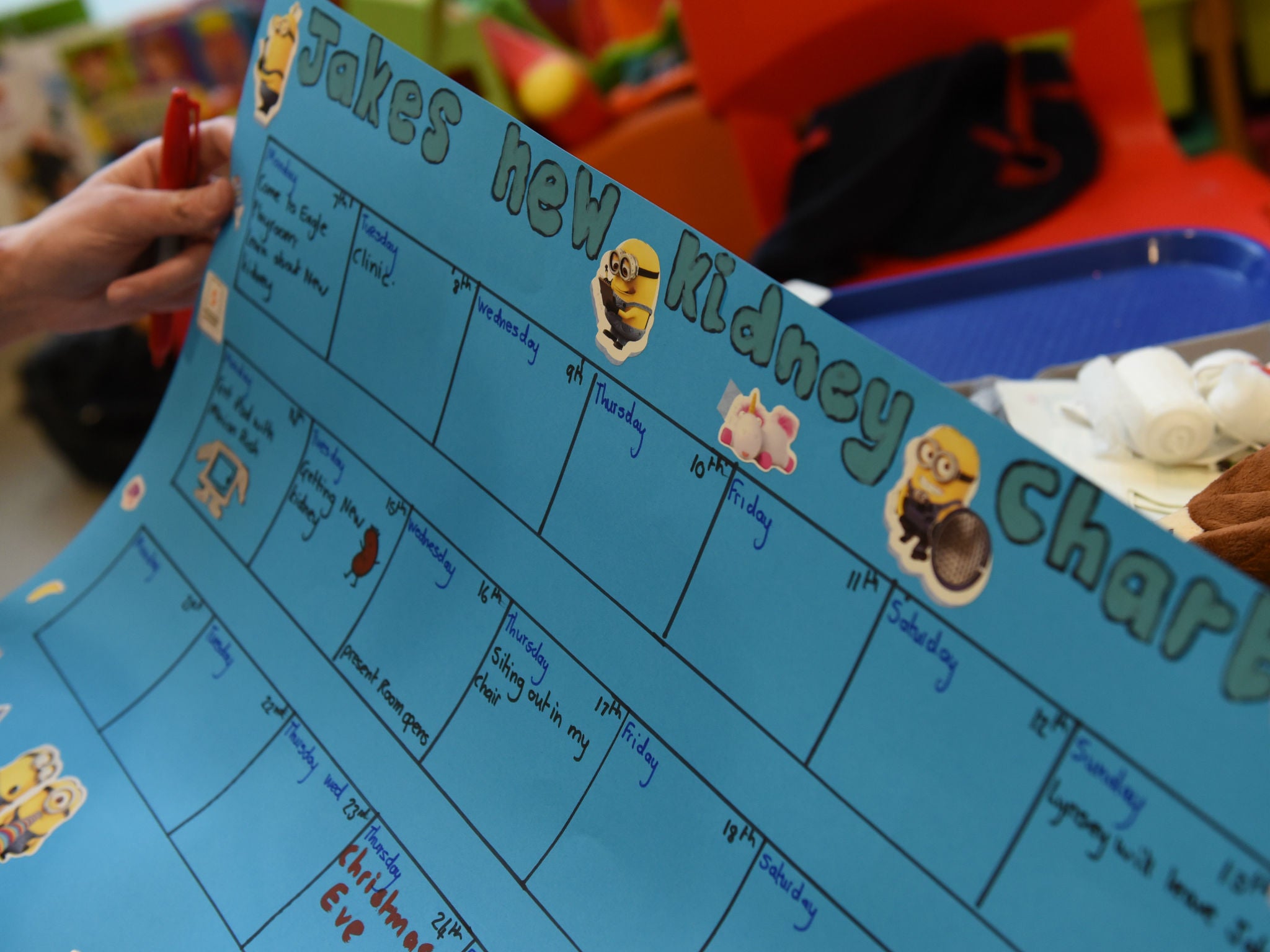 A calendar Lynsey has made for Jake shows key dates before and after his transplant