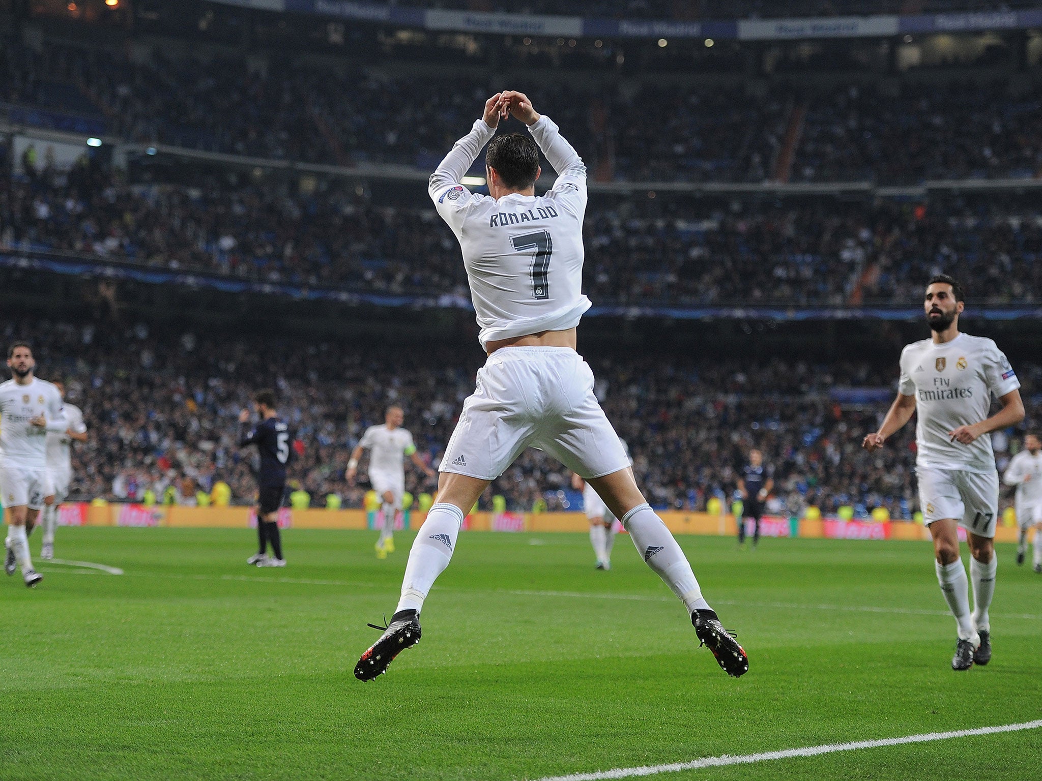 Cristiano Ronaldo celebrates one of his four goals against Malmo